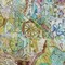 1 Yard Watercolor Village Stretch Cotton Poplin Aquamarine Print Pink Green Yellow and